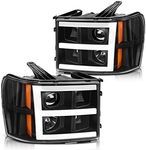 DWVO LED DRL Headlights Assembly Compatible with 2007-2013 GMC Sierra 1500/ GMC Sierra 2500HD 3500HD 2007-2014 Projector Headlamp (Black Housing Clear Lens)