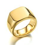 Banemi Men Ring Stainless Steel, 14mm Square Polished Stainless Steel Gold Mens Wedding Bandssize P 1/2