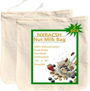 2 Pack XXL 16"x16" Nut Milk Bag - Unbleached Natural Cotton Cheese Cloths | Reusable Cheesecloth Strainer for Almond/Oat/Soy Milk, Juice, Cold Brew Coffee, Yogurt, Wine, Soup | Triple Stitched