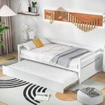 Giantex Daybed with Trundle, Twin Daybed Frame with Wooden Slat Support, Easy Assembly, No Box Spring Needed, Daybed Frame for Living Room Guest Room Children Room, White