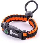 EMERGENCY USA Paracord Bracelet – Adjustable Size – Fire Starter – Loud Whistle (Orange & Black)