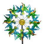 Viveta Wind Spinners for Yard and Garden, Hummingbird Wind Spinners with Metal Stake, 57.5" Double Wind Spinner Yard Art Decor for Patio Lawn Garden