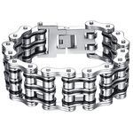 Men's Stainless Steel Extra Large Heavy Two Tone Bicycle Chain Biker Bracelet, 9.1", ccb025