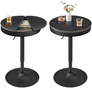 VASAGLE EKHO Collection - Height Adjustable Bar Table Set of 2, Round High Pub Tables with Storage, Synthetic Leather with Stitching, Mid-Century Modern, Kitchen Home Bar, Ebony Black and Ink Black