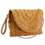 Summer Beach Bags for Women Straw Clutch Woven Handbag Straw Crossbody Bag (Coffee Color)