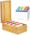 Neando 4’’x6’’ Index Card Holder, Bamboo Index Card Box, Index Card Organizer Case, Wood Recipe Box with Dividers, 4 Compartments for 600 Cards, File Note Flash Card Holders, 6.9" W x 10" D x 5" H