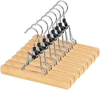 AMKUFO 12 Pack Natural Wooden Pants Hangers with Clips Non Slip Skirt Hangers Trouser Clamp Hanger Solid Wood Hanger with 360° Swivel Hook