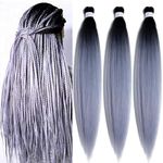 BALINGHAIR Braiding Hair Pre-Stretched Kanekalon High Temperature Synthetic Fiber Braid Hair 28 Inches (Black to Silver Grey, 28 Inch (Pack of 3))