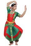 The Dance Bible Red Green Readymade Silk Bharatanatyam Dance Dress for Girls - 32