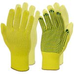 High-Visible Work Gloves with Firm Grip for Work Safety - Work Gloves Men for Builders Construction Transport DIY & Food Industry - 2 Pairs of PVC-Dotted & Non-Dotted Safety Gloves (Large)