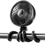 GAIATOP Baby Stroller Fan, 4000mAh Oscillating Mini Portable Fan with Lights, 4 Speeds Battery Operated 360° Rotate Flexible Tripod Small Clip On Fan Handheld Desk Fan for Car Seat Crib Travel Black