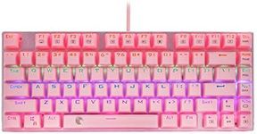 Mechanical Gaming Keyboard, E-Yooso Z-88 with Brown Switches, Rainbow LED Backlit, Compact 81 Keys Hot Swappable, Pink