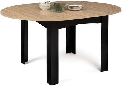 IDMarket - Table à Manger Extensible Ronde Dona 4-6 Personnes Noire Plateau façon hêtre 120-160 cm