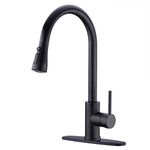 Delle Rosa Black Kitchen Faucet, Kitchen Faucet with Pull Down Sprayer, 2 Water Mode Pre-rinse Kitchen Faucet Spray Head Solid Brass Single Handle Kitchen Faucet with Deck Plate