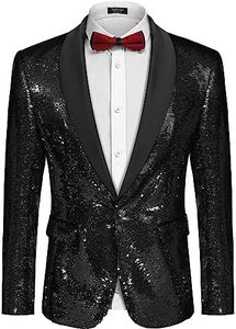 COOFANDY Men Shiny Sequin Jacket Tuxedo Shawl Lapel Dinner Wedding Prom Tux Suit Black