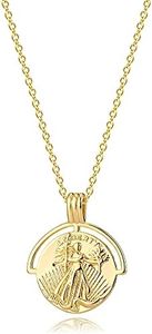 VACRONA Coin Necklace 14k Gold Plated Vintage Textured Medallion Coin Pendant Round Circle Disk Dainty Necklace for Women