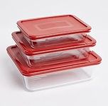 Pyrex® Cook & Freeze Set of 3 Glass Dishes with Airtight Lids (0.8 L, 1.5 L, 2.6 L) Special freezing and storing | BPA Free | Kitchen | Roasting |Storing (Red - Pyrex® Cook & Freeze Set of 3)