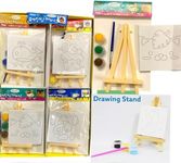 CREATIVE PENCIL 6 Pcs Mini Printed Cavas with Easel Tripod Stand, Natural Craft Art Painting with Sketch Accessories-Brush and Colors | Lightweight | Return Gift for Artist & Kids (6)