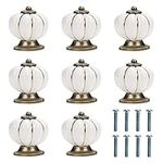 Kurtzy White and Gold Pumpkin Ceramic Knobs with Screws (8 Pack) - 3.6 x 3.9cm/1.42 x 1.54 Inches - Round Vintage Pull Handles for Home & Office Furniture - Kitchen Cabinet, Drawers & Cupboard Doors