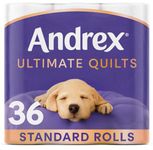 Andrex Ultimate Quilts Toilet Tissue 36 Standard Rolls, Air Pocket Technology for Soft, Thick Sheets (Previously Andrex Supreme Quilts) - 36 Toilet Rolls