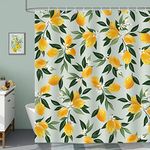 Bonhause Lemon Shower Curtain 180 x 180 cm Fruit Green Leaves Summer Bathroom Curtain Waterproof Mildew & Mould Resistant Polyester Fabric Bath Curtain with 12 Hooks