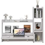 Pmnianhua Floating Desk,41'' Wall Mounted Laptop Computer Desk, Folding Wall Table Desk Workstation with Storage Shelves for Bedroom Small Space (Greyish-White -Right)