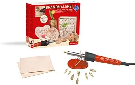 Pebaro 0269 pyrography craft kit: pyrography, 6 burning tips, 3 burning stamps, 2 wooden plates, pyrography, wood burning, writing, drawing on wood, cork etc., crafts, medium