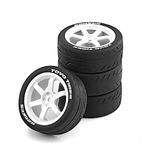 Chanmoo 1/10 RC Rally Racing Tires And Hard Plastic Drift Wheels 12mm Hex On Road Tyres For 1:10 Touring Street Car Tamiya TT01 TT02 XV01 TA06 A959 PTG2 144001 HPI KYOSHO HSP PTG2 Traxxas 4PCS (White)