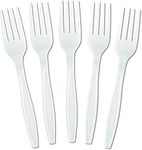 Pack of 100 White Economy Forks Cutlery, Reusable Microwave- Safe Table Fork, 6" Long Ideal for Birthday, Parties, Wedding, Camping and Daily Use White Forks (100) Pcs