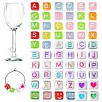 360 pcs Wine Glass Charms, CNYMANY 300pcs Square Alphabet Beads Heart Goblet Drink Markers Tags with 60pcs Buckles, for Wine Cocktail Champagne Tasting Party Favors Decoration Supplies Gifts