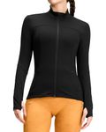 QUEENIEKE Womens Sports Jacket Turtleneck Slim Fit Full-Zip Running Top Size L Color Black Black S