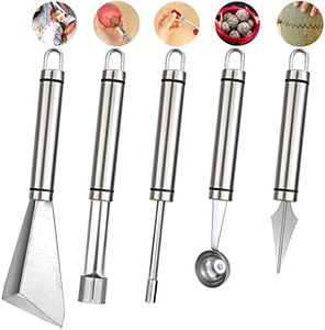 SanKitc 5 Pcs Melon Baller Scoop Set Stainless Steel Kitchen Fruit Salad Gadgets Including Fruit Carving Tool, Fruit Scoop, Apple Corer and Cherry Corer