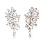 EVER FAITH Crystal Fashion Statement Angel Wings Clip on Earrings, Art Deco Marquise Teardrop Dangle Earrings for Woman Clear Gold-Tone