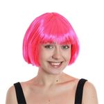 Wanna Party Pink Bob Wig with Bangs Short Blunt Cut Wig for Women Lavender Straight Hair Blunt Wig for Halloween Cosplay Party