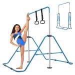 YEEGO DIRECT Gymnastics Bar with Rings,Gymnastics Bar for Kids Ages 3-12,Foldable Gymnastics Bar,Kids Gymnastics Bar Expandable for Home Training Kids Gifts for Grils Boys (Blue)