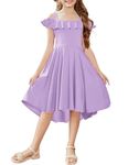 Arshiner Girls Summer Dress Off Shoulder Flutter Sleeve Midi Swing Casual Formal Dresses with Pocket Lavender