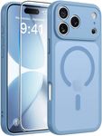 FNTCASE for iPhone 17 Pro Case: Translucent Light Blue Slim Cases Compatible with MagSafe, Full Camera Protection & Tempered Glass Protector, 14FT Military Grade Drop Tested, Matte Skin-Friendly Cover