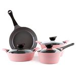 Neoflam Eela Aluminium Nonstick Cookware Set, 1.5QT Covered Saucepan, 4.5QT Covered Stockpot, 2.5QT Low Stockpot , 7 Piece (Pink)