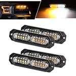 OPP ULITE 4Pcs Emergency Strobe Lights Amber White 12-LED Hazard Beacon Led Warning Signal Lights Super Bright 12V-24V Flashing Work Light Bar for Car Vehicle SUV Truck Trailer Boat Van(CB-02-WY)