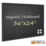 Board2by Magnetic Chalkboard Black Board 24 x 36, Large Chalk Board Blackboard for Wall Decor, Easy-to-Erase Wood Framed Magnet Board, 2 Pens, 4 Magnets for School, Home & Office (Black)