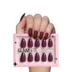 Glamnetic Press On Nails - Merlot | Short Almond Dark Red Nails with Glossy French Tips in a Matte Finish | 15 Sizes - 30 Nail Kit with Glue