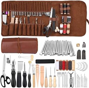 Leather Craft Tools Leather Sewing Kit Leather Carving Tools Leather Craft Making Leather Working Tools Kit with Custom Storage Bag for Cutting Punching Sewing Carving