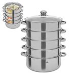 5 tier Stainless Steel Steamer pot 26cm/28cm/30cm Food Steaming Pot With Glass Lid Large Capacity Suitable for Stove Only (28CM)