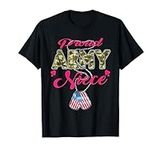 Proud Army Niece US Flag Camo Dog Tags Pride Military Family T-Shirt