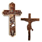 Incredible Gifts India Story Cross and Engraved Hanging Cross Wooden Cross (Set of 2) for Christmas