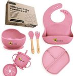 BEE KIDDIE Baby Weaning Set,Silicone Suction Bowl Plate, Cup with lid, bib and Spoons. It's Essential Munchkin/Toddler Bowls for Childrens kit.7pcs kit for Your Babies.Eco Friendly BPA Free. UK Brand