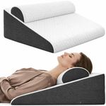 CUSHIO Bed Wedge Pillow with Headrest | Memory Foam Bed Wedge Pillow for Acid Reflux, Back & Neck Pain Relief, Incline Support Pillow with Washable Cover (White & Grey)