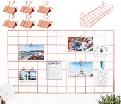 Kiwilon Rose Gold Metallic Wall Grid Panel for Photo Hanging Display & Wall Decoration Organizer Wall Decor With 6 Photo Clips And 1 Shelf (80 x 40 x 1 CM)