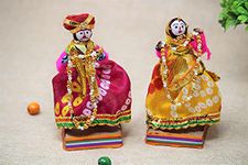 JH Gallery Handmade Recycled Material Rajasthani Dulha Dulhan Decorative Figurines for Home Decor/Home Furnishing/Figurine/Idol/Gifting Idol (Multicolour, 11 x 11 cm) (Doll Dulha Dulhan)