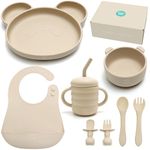 Baby Weaning Set by Little Tots - Silicone Suction Plate, Suction Bowl, Bib, Sippy Cup, Spoon, Fork & More - Baby Dinner Sets - Baby Feeding Set & Baby Gifts - 8 Pieces Baby Essentials - Cream